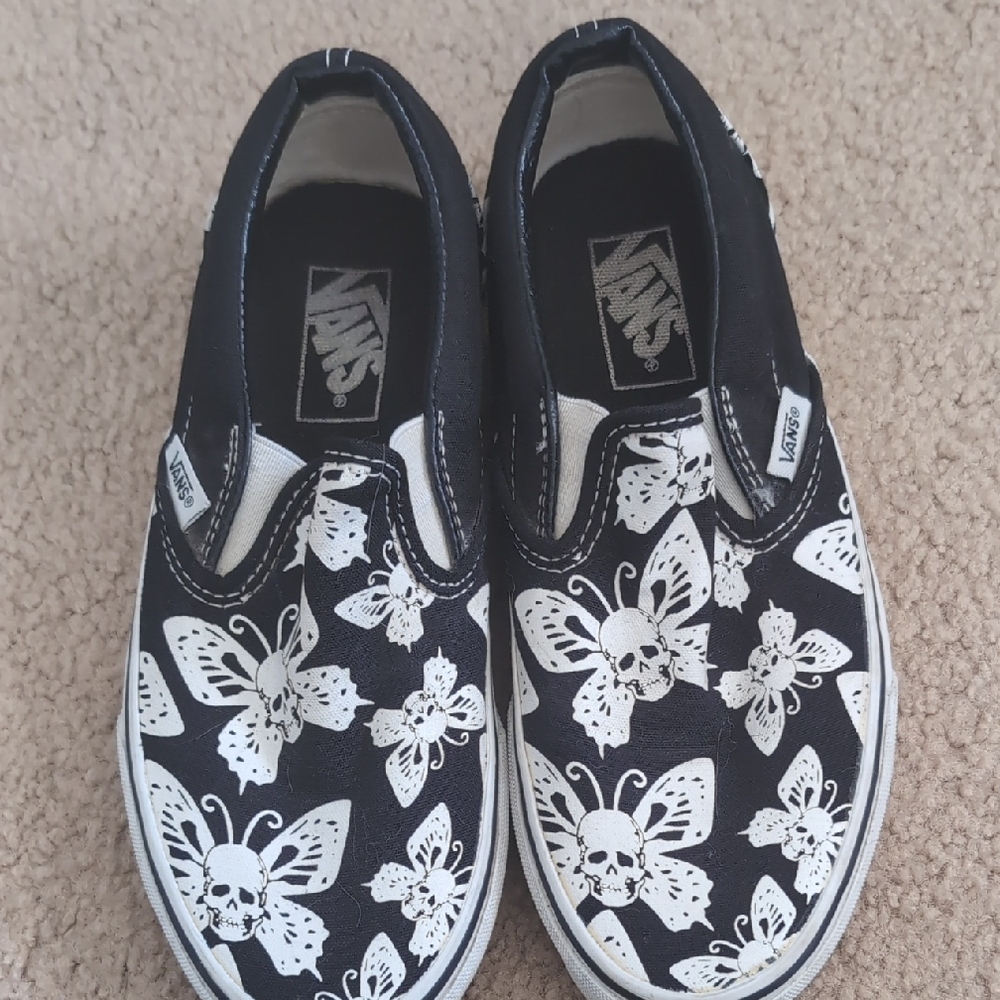 Vans Black and White Skull Butterfly Sneakers